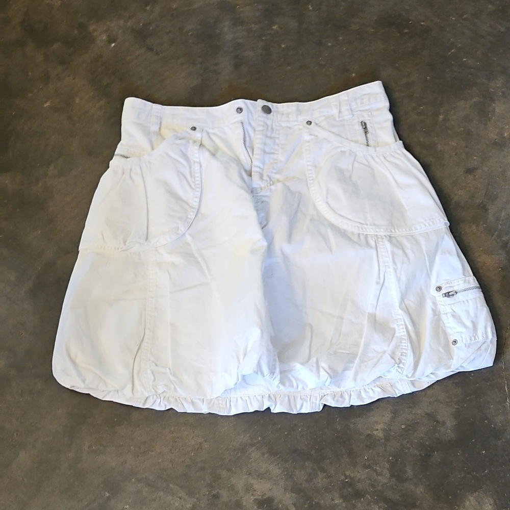 Miss Bisou White Cotton Military Cargo Balloon Midi Skirt Pockets Size 7